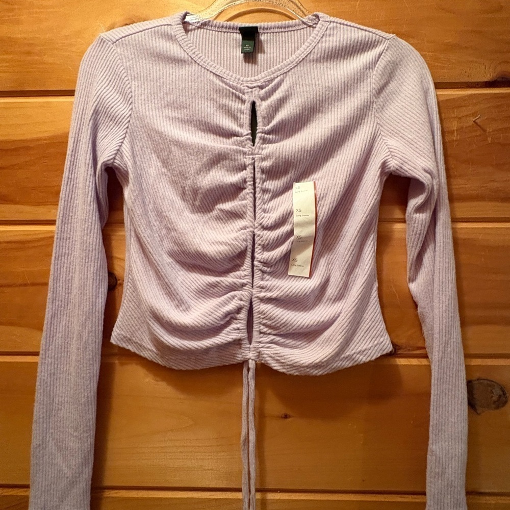 Wild Fable Purple Long Sleeve Ruched Tie Front Top